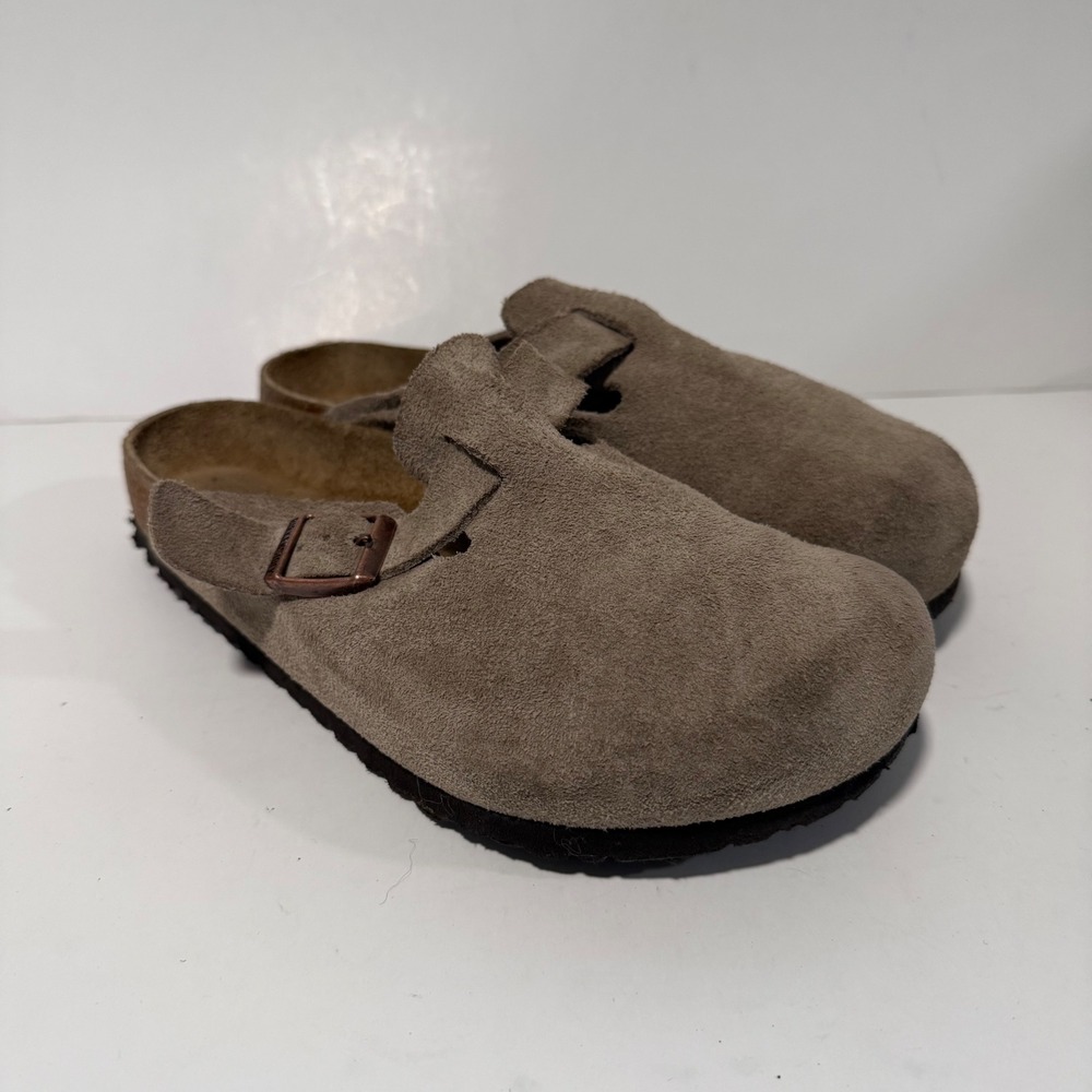 Birkenstock Unisex Boston Clogs Mule 40 Taupe Suede Leather Cork Footbed